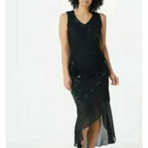 Haute Hippie hooded dress Tribe Knit Maxi embroidered S high Low black Tasseled